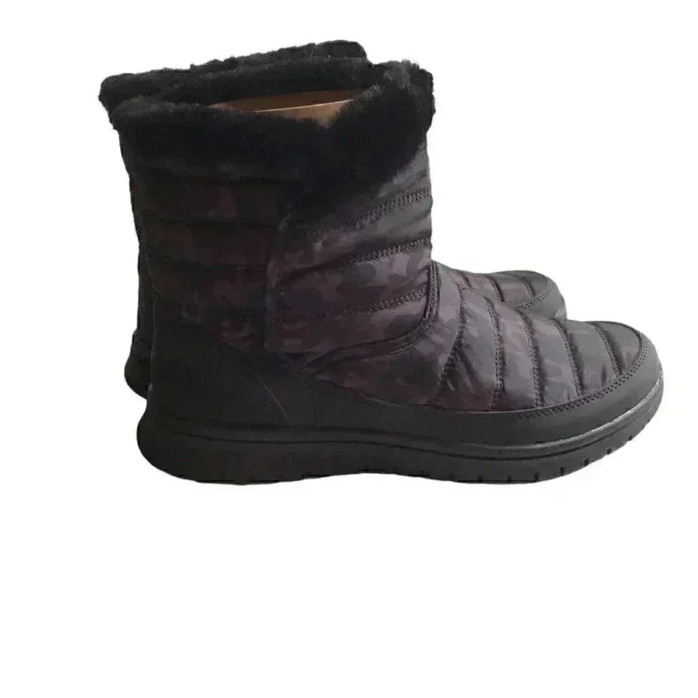 Ryka Snow Boots Womens 11 Black Suzy Quilted Camo Water Repellant Faux Fur Vegan